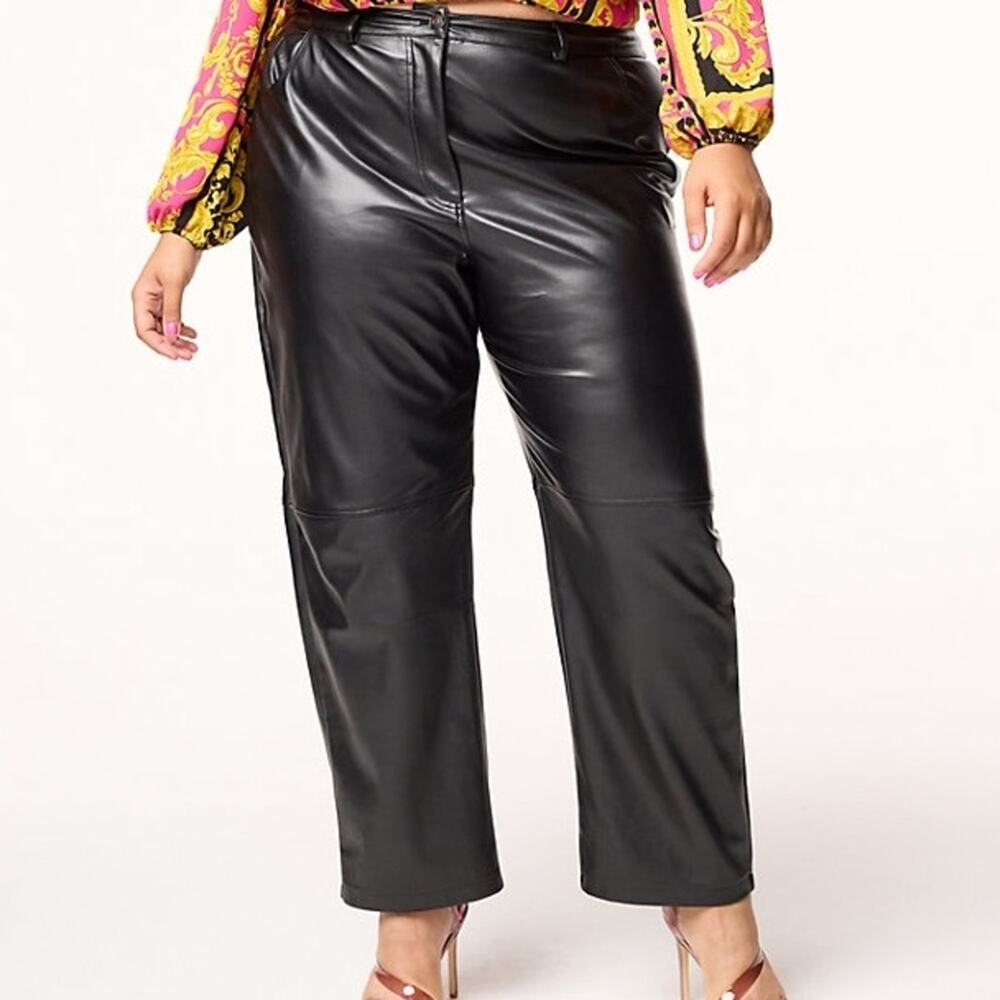 Intempo Black Faux Leather Pants 22W Plus Straight Leg High Rise NWOT Vegan